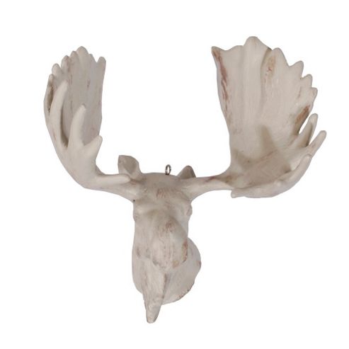 Image of Hanging Aged White Moose Head Christmas Decoration