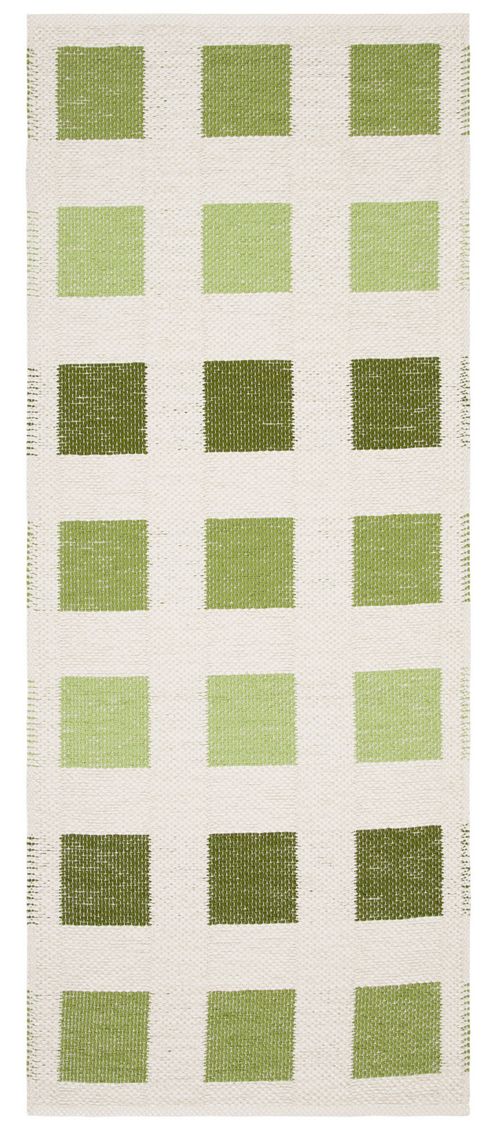 Image of Swedy Cubo White / Green Rug - Runner 60 Cm X 250 Cm (2 Ft X 8 Ft 2 In)