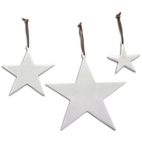 Image of Set Of Three Hanging Aluminium Star Christmas Decorations