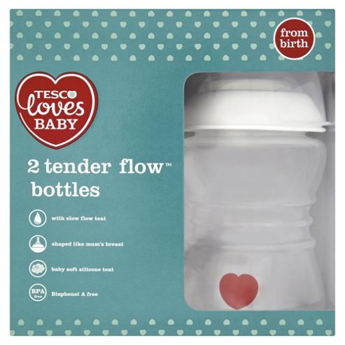 Image of Tesco Loves Baby Tender Flow Feeding Bottle 250ml X2