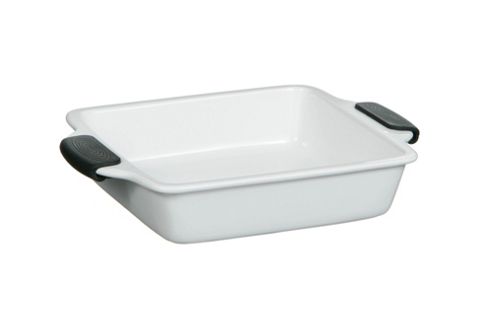 Image of Premier Housewares Ovenlove Square Stoneware Oven Dish With Silicone Handles In White - 32cm