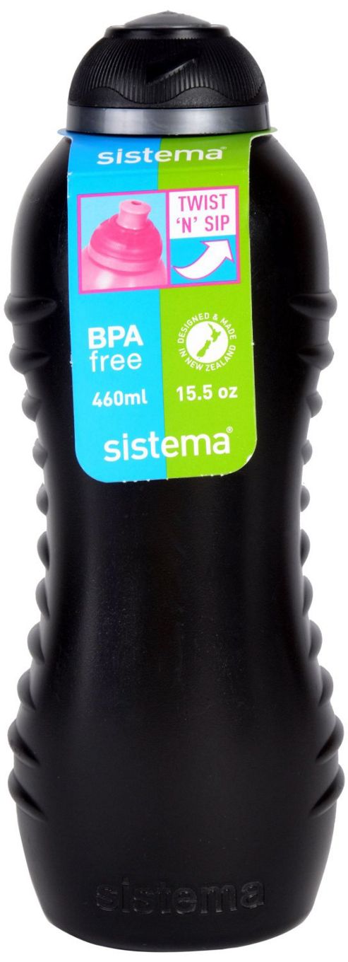 Image of Sistema Twist N Sip Squeeze Drink Bottle, 460ml, Black