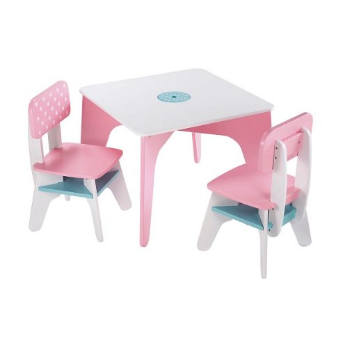Image of Elc Wooden Table And Chairs - Pink