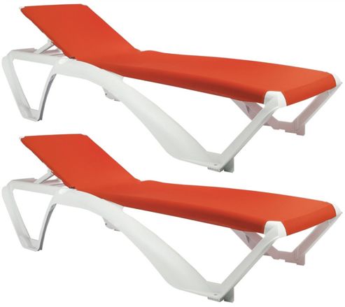 Image of Resol Marina Sun Lounger - White Frame / Orange Canvas Material - X2 Loungers