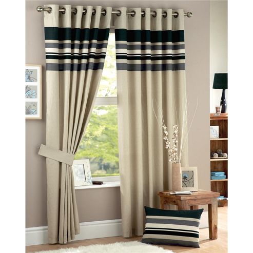 Image of Curtina Harvard Eyelet Lined Curtains 66x72 Inches (168x183cm) - Charcoal