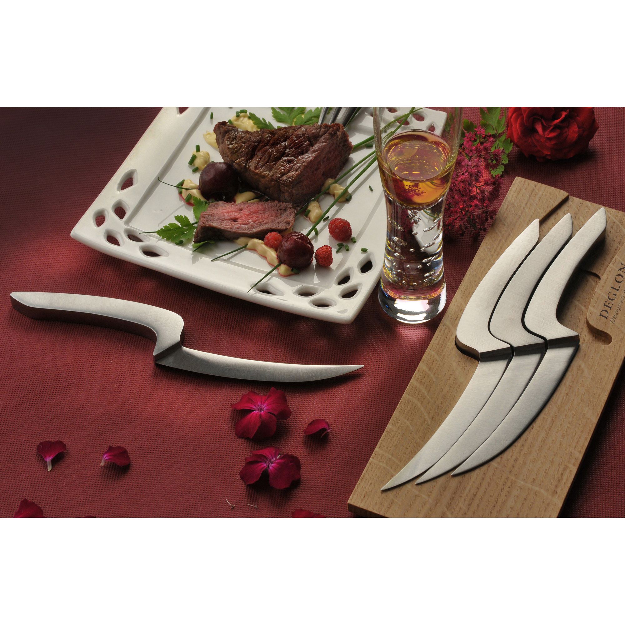 DÃ©glon Meeting Knives Steak Knives with oak Base (Set of 4) at Tesco Direct