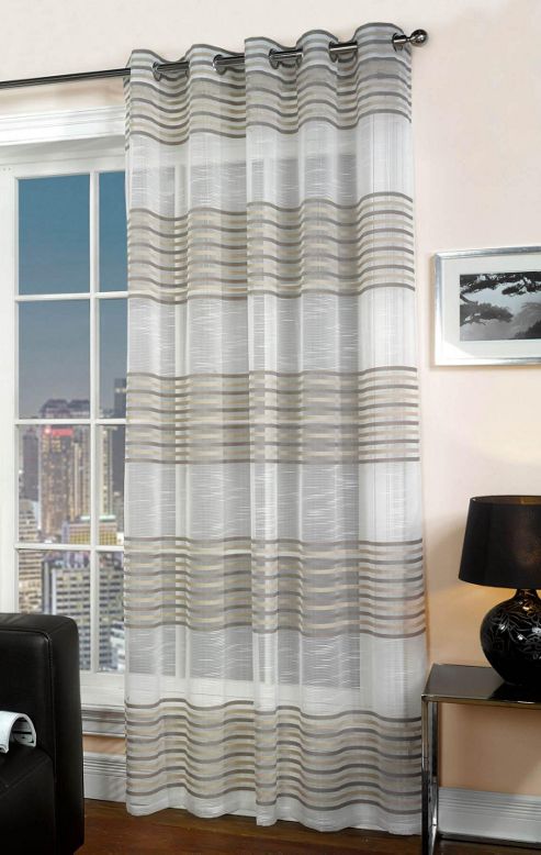 Image of Bologna Chenille Detail Eyelet Voile Curtain Panel - Brown