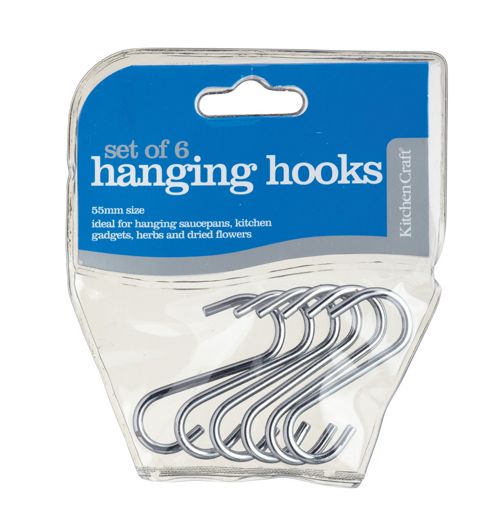 Image of Kitchen Craft Pack Of Five Chrome Plated S Hooks 130mm, Bagged