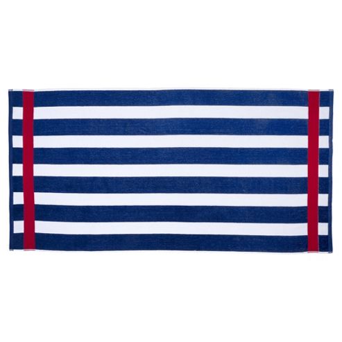 Image of Tesco Wide Navy Stripe Beach Towel