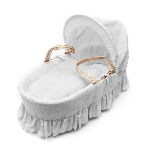 Image of Kinder Valley Broderie Anglais Moses Basket (white)