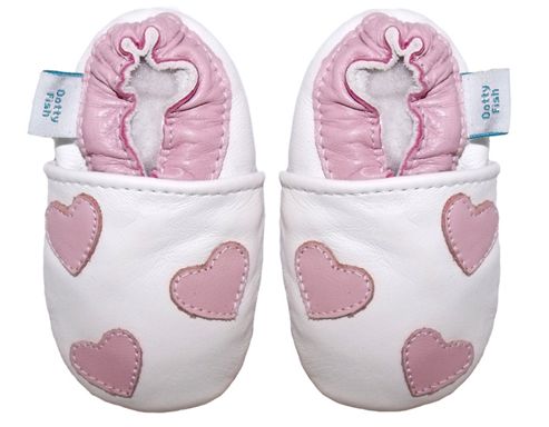 Image of Dotty Fish Soft Leather Baby Shoe - White And Pale Pink Hearts - White