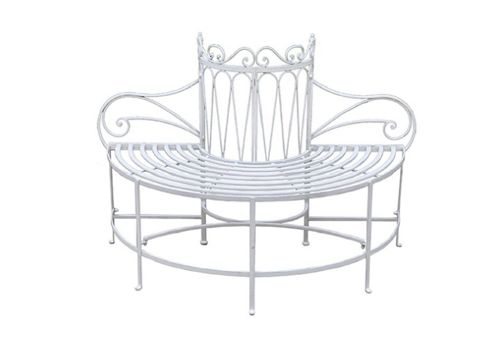 Image of Antique White Half Round Tree Bench