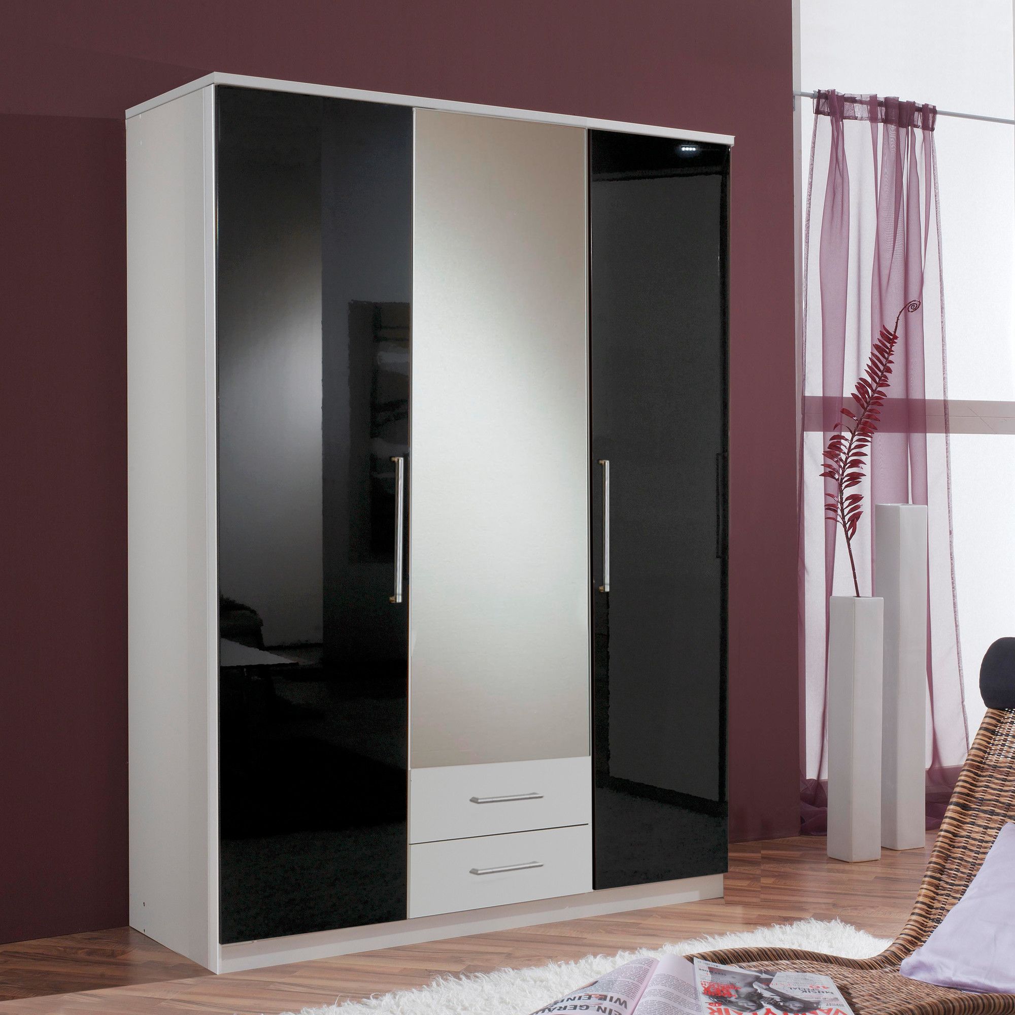 Amos Mann furniture Milano 3 Door 2 Drawer Wardrobe - Black and White at Tescos Direct