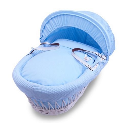 Image of Izziwotnot White Gift Wicker Moses Basket (powder Blue)