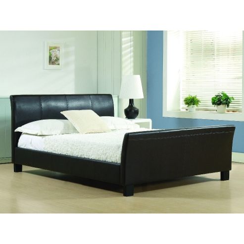 Image of Brown Faux Leather Sleigh Style Bed Frame - Double 4ft 6"
