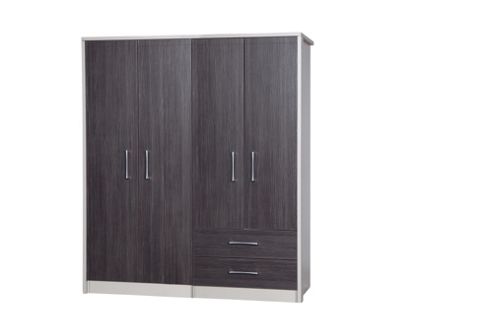 Image of Alto Furniture Avola 4 Door Combi And Regular Wardrobe - Cream Carcass With Grey Avola