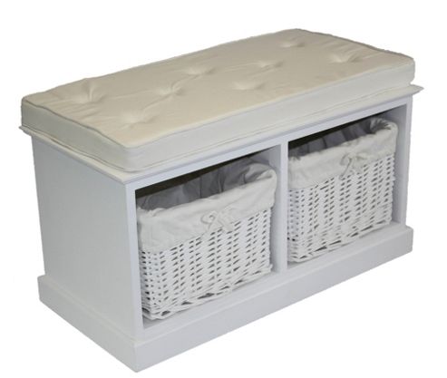 Image of Wicker Valley 2 Willow Baskets Bench - White