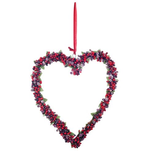 Image of Large Artificial Frosted Berry Heart Hanging Decoration Wreath