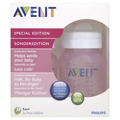 image 1 of Philips Avent Classic Bottle Pink 2X 260Ml