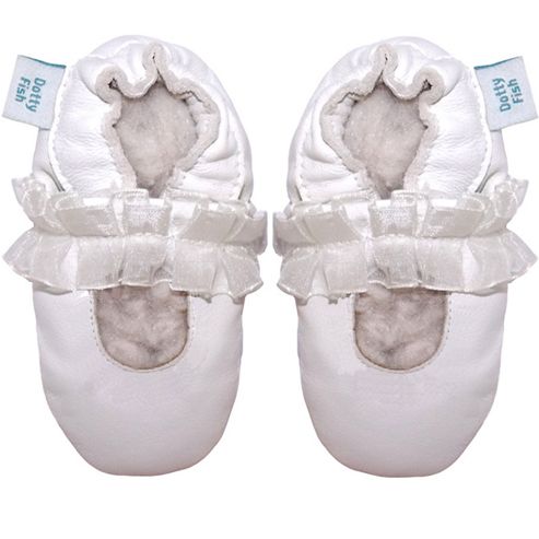 Image of Dotty Fish Soft Leather Baby Shoe - White Mary-jane Christening And Party Shoe - White