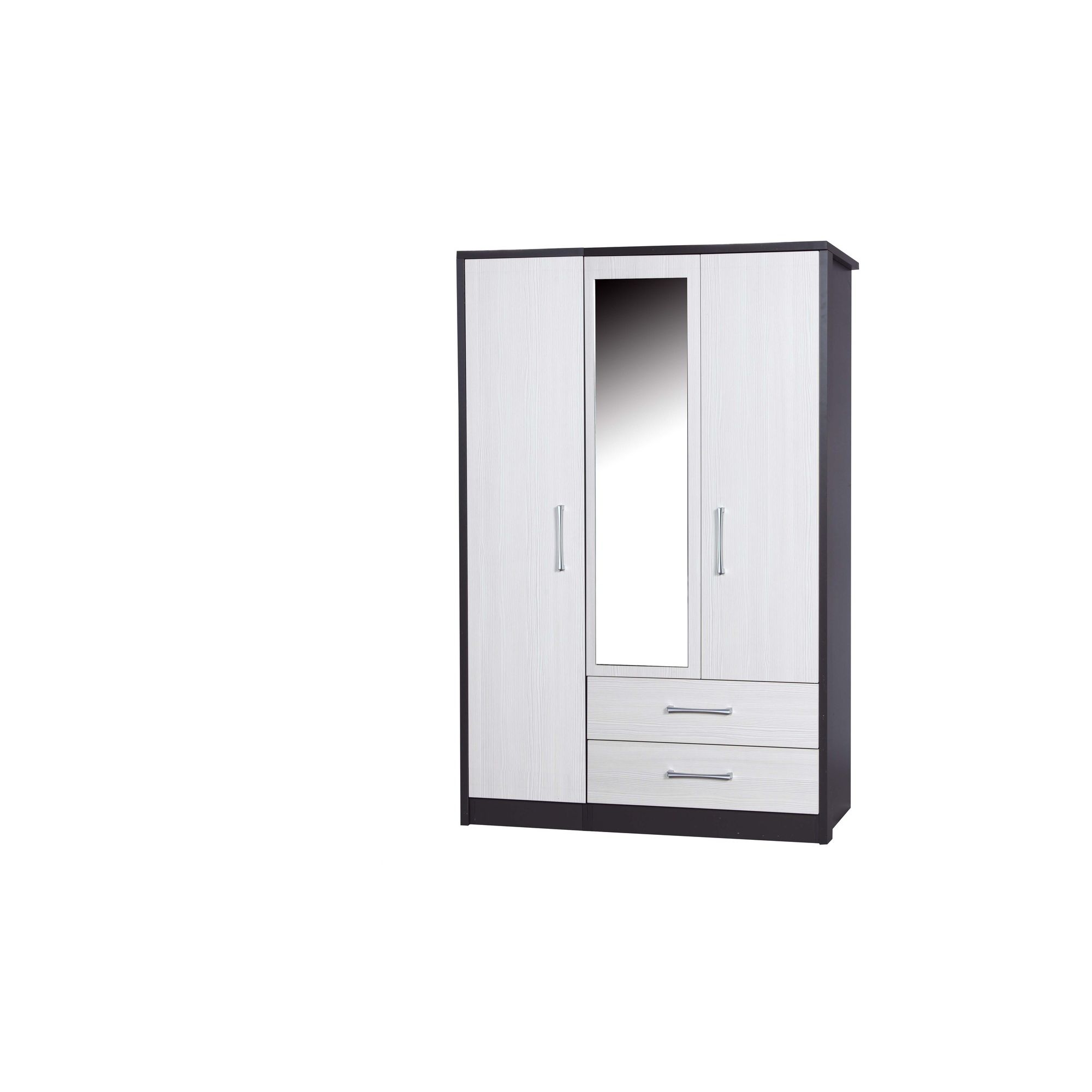 Alto Furniture Avola 3 Door Combi Wardrobe with Mirror - Grey Carcass With White Avola at Tesco Direct