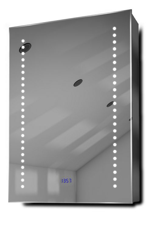 Image of Ghita Clock Led Bathroom Cabinet With Demister Pad, Sensor & Shaver K387
