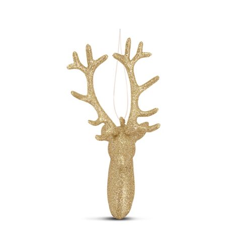Image of Hanging Champagne Glitter Reindeer Head Christmas Tree Decoration