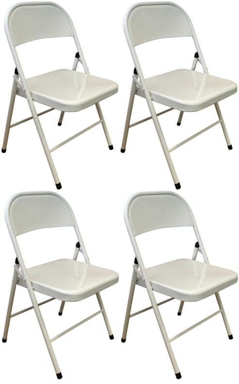 Image of Pack Of 4 Chairs - White Metal Folding Office, Computer, Desk Chairs