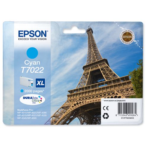 Image of Epson T7022 High Ink Cartridge For Epson Workforce Pro 4000 Series Printers - Cyan