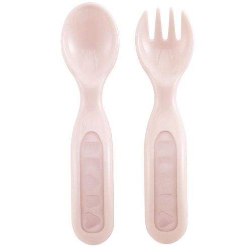 Image of Beaba 2nd Stage Ergonomic Cutlery Soft Pale Pink + Case