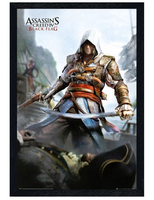 Image of Black Wooden Framed Assassin's Creed 4 Black Flag Poster