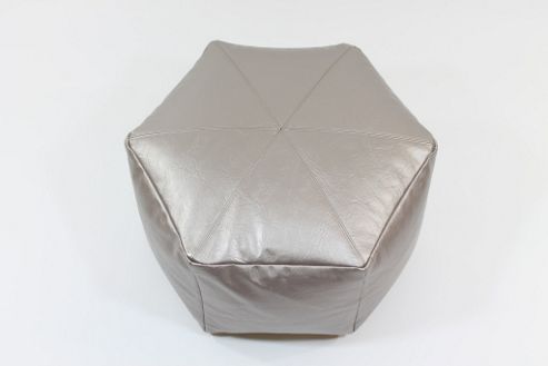 Image of Kaikoo Moroccan Faux Leather Small Pouffe, Metallic