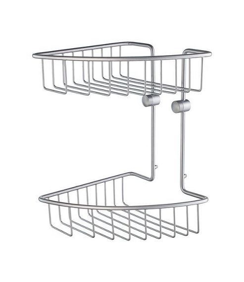 Image of Smedbo Home Double Corner Soap Basket - Brushed Chrome