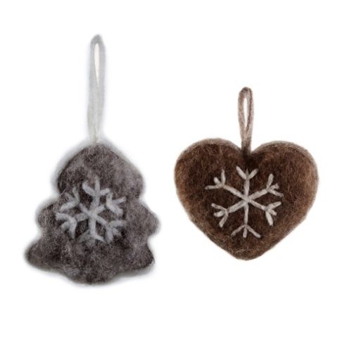 Image of Woollen Snowflake Hanging Heart & Tree Christmas Decorations
