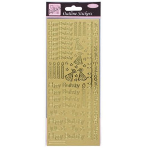 Image of Outline Stickers Happy Birthday Gold