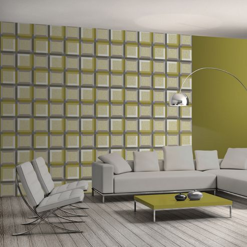 Image of Muriva 3d Squares Wallpaper - Green