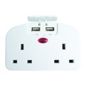 Twin UK Socket To European Travel Adaptor with Twin USB Ports