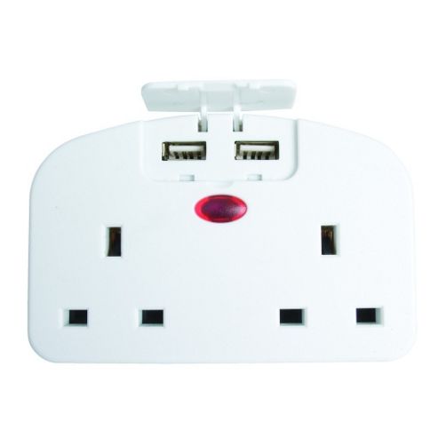 Image of Twin Uk Socket To European Travel Adaptor With Twin Usb Ports