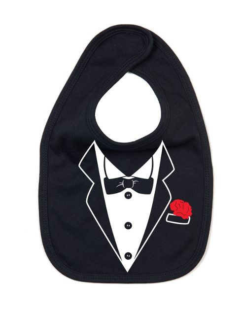 Image of Dirty Fingers A Tuxedo With Carnation In Pocket Baby Bib Black