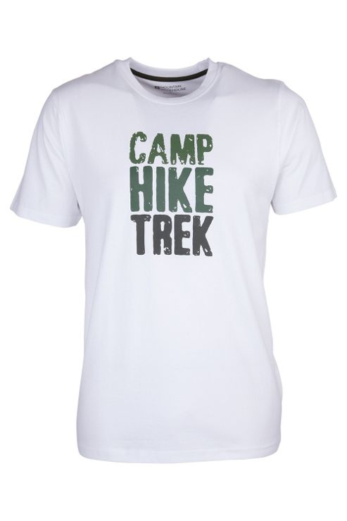 Image of Mens Cotton Short Sleeved Casual Printed Camp Hike Trek Tee Shirt T-shirt Top - White