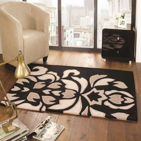 Image of The Peaks Ashbourne Black/beige 120x170 Acrylic Rug