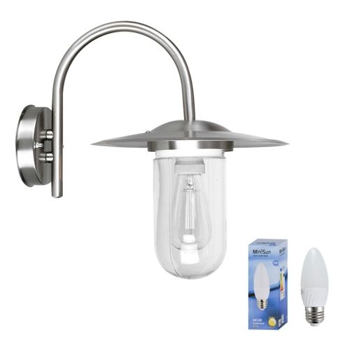 Buy Lancaster Swan Neck Outdoor IP44 LED Wall Light in Brushed Chrome with Warm White Bulb from ...