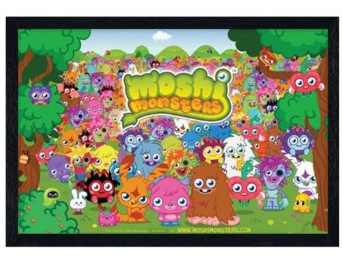 Image of Black Wooden Framed Moshi Monsters Character Collage Poster