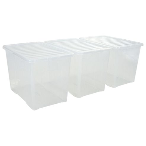 Image of Wham Plastic Strorage Boxes - 3-pack - 80l - Clear