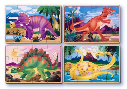 Image of Melissa & Doug 4 Wooden Dinosaur Jigsaw Puzzles In A Box Age 3+