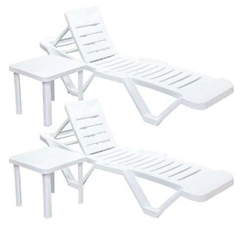 Image of Resol Master White Sun Loungers & Side Tables X2 Loungers And 2 Tables)