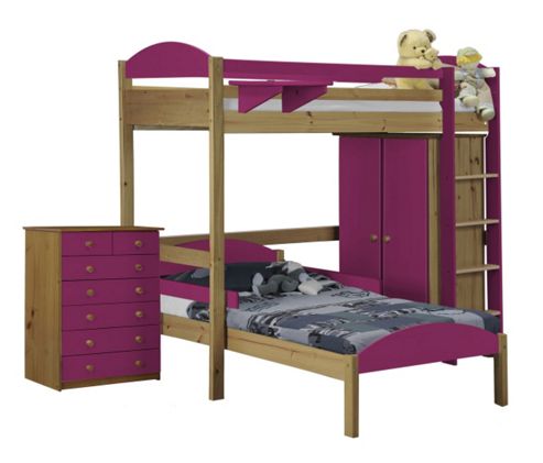 Image of Maximus L Shape High Sleeper Set 2 Antique With Fuschia Details