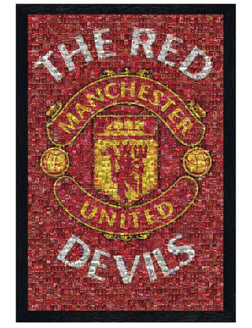 Image of Manchester United Football Club Black Wooden Framed The Red Devils Mosaic Mufc Poster