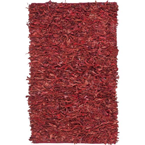 Image of Safavieh Leather Shag Avant Garde Red Shag Rug - 92 Cm X 153 Cm (3 Ft X 5 Ft)
