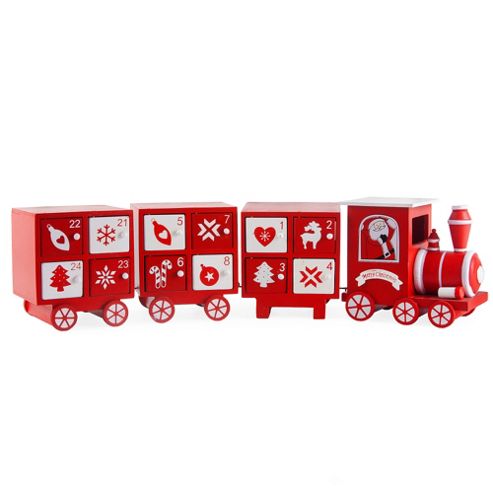 Image of Large Wooden Red & White Christmas Train Advent Calendar